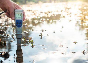 Messgerät wird ins Wasser gehalten