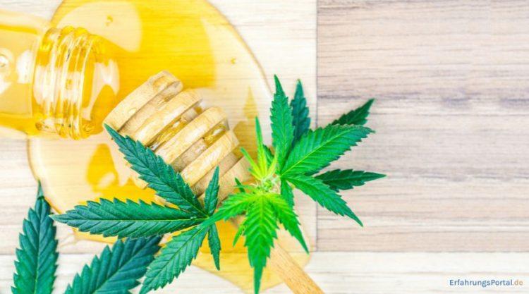 CBD-Honig und Hanfblätter