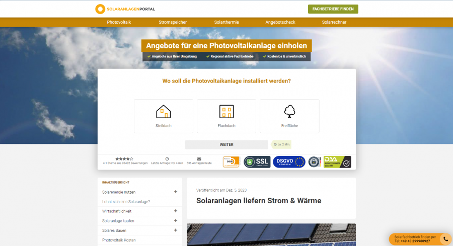 Screenshot Solaranlagen-Portal
