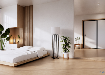 Bodentiefes Bett in einem Schlafzimmer