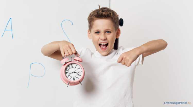 Kind hält einen Wecker in der Hand