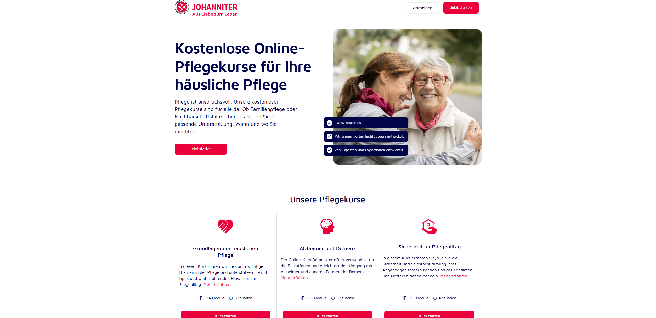 Screenshot Johanniter Pflegecoach