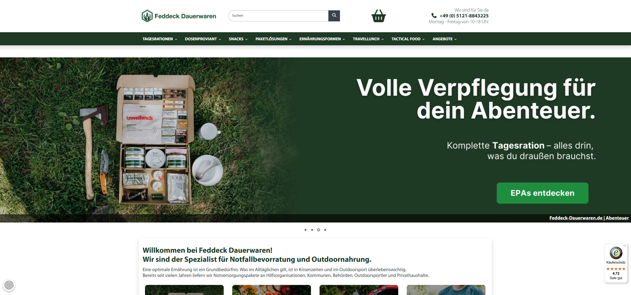 Screenshot Feddeck Dauerwaren