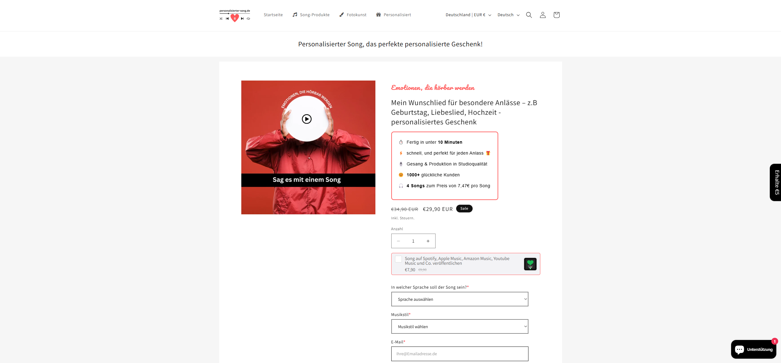 Screenshot Personalisierter Song