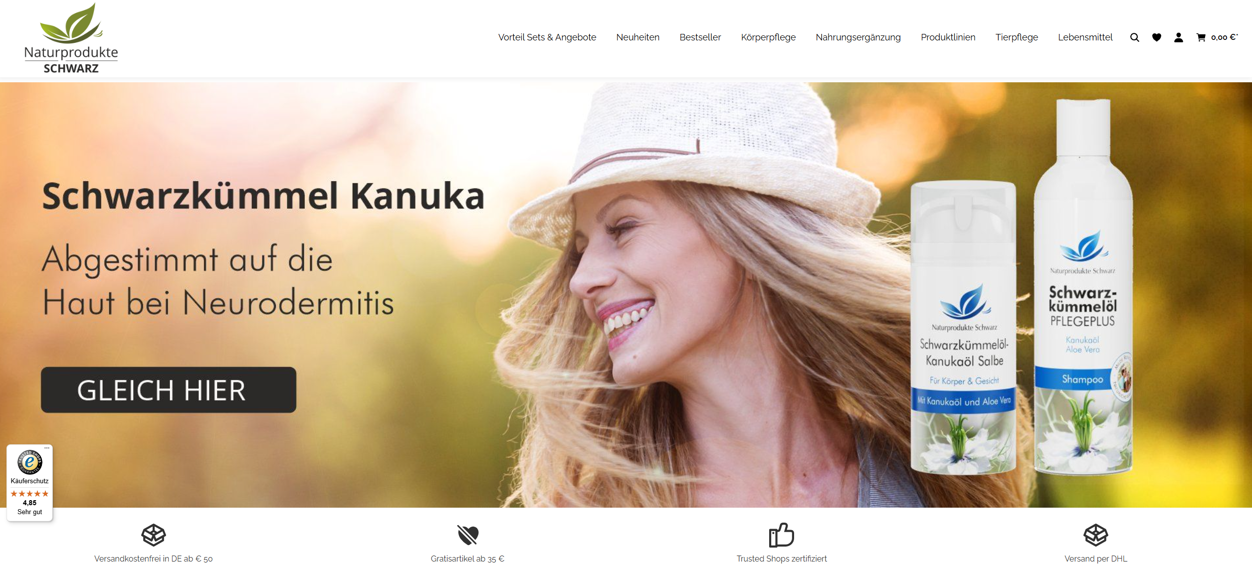 Screenshot Naturprodukte Schwarz