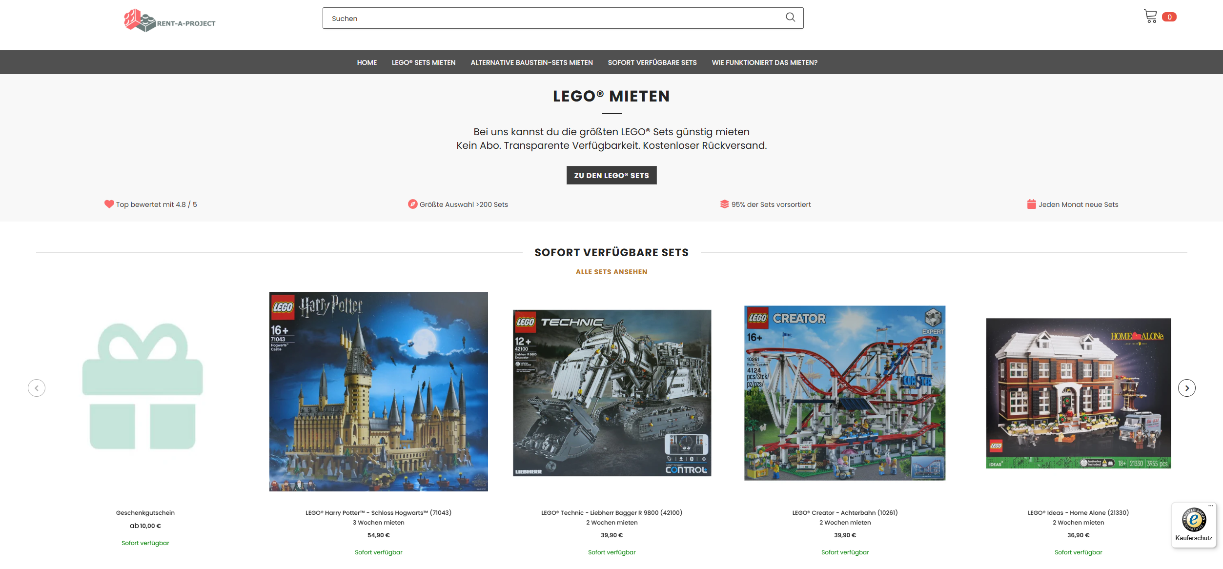 Screenshot Rent a Projekt