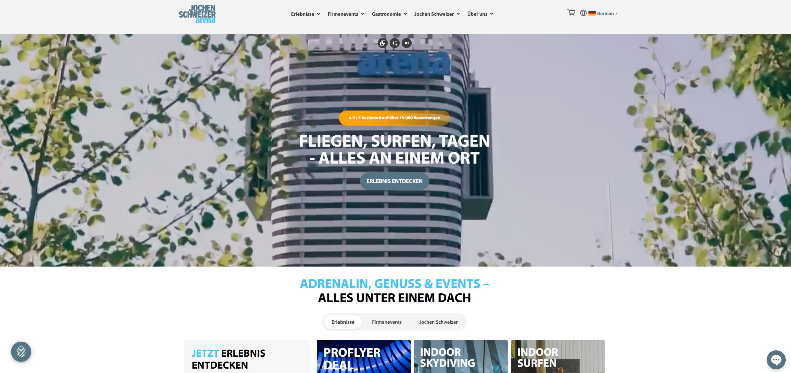 Screenshot Jochen-Schweizer-Arena.de