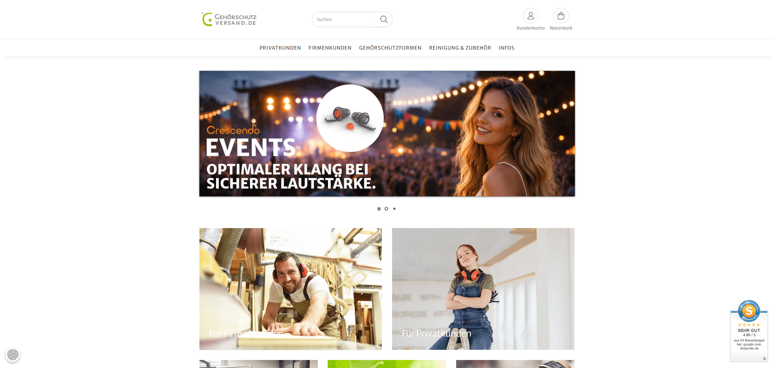 Screenshot Gehörschutz-Versand