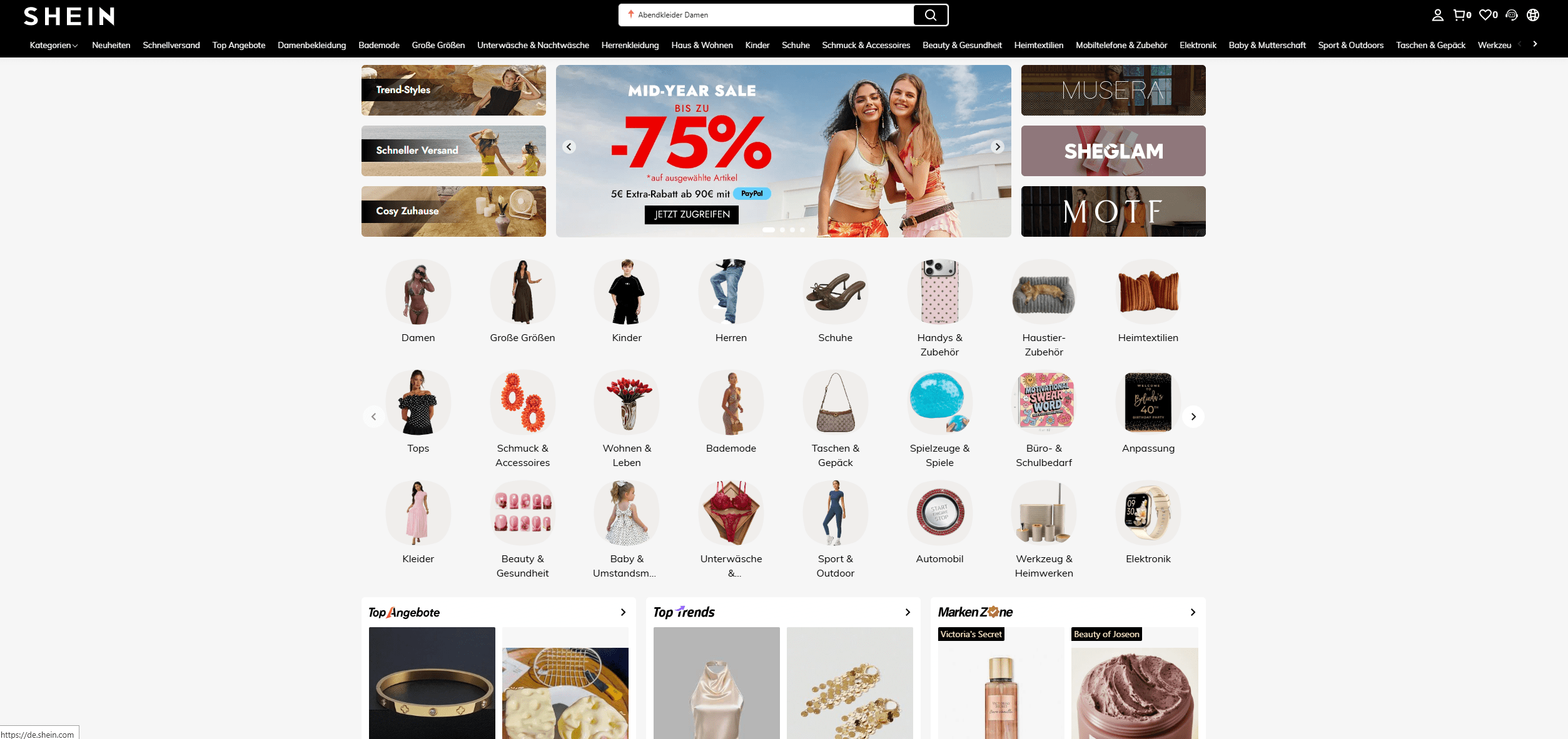 Screenshot vom Onlineshop SHEIN