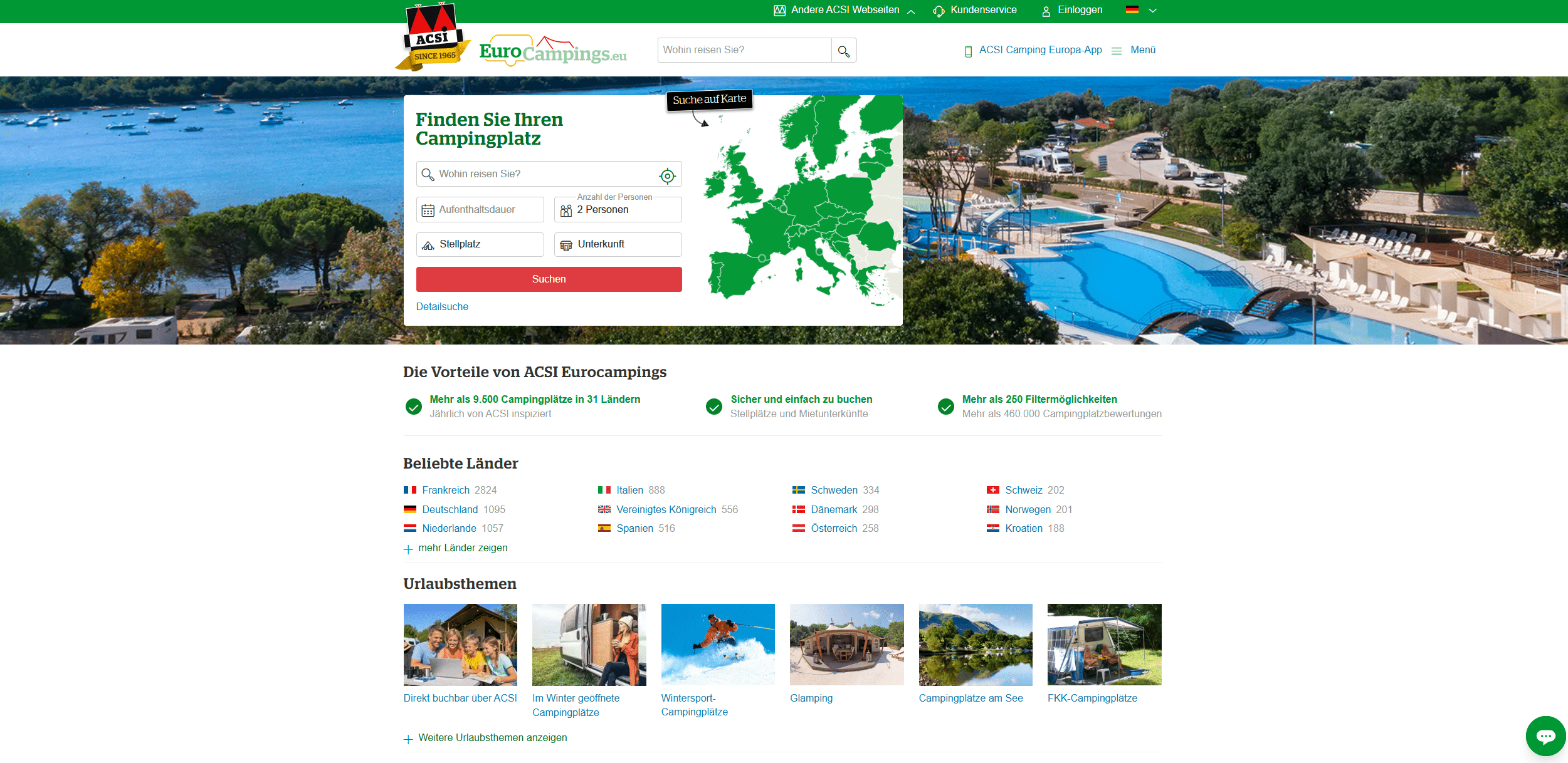 Screenshot vom Onlineshop Eurocampings