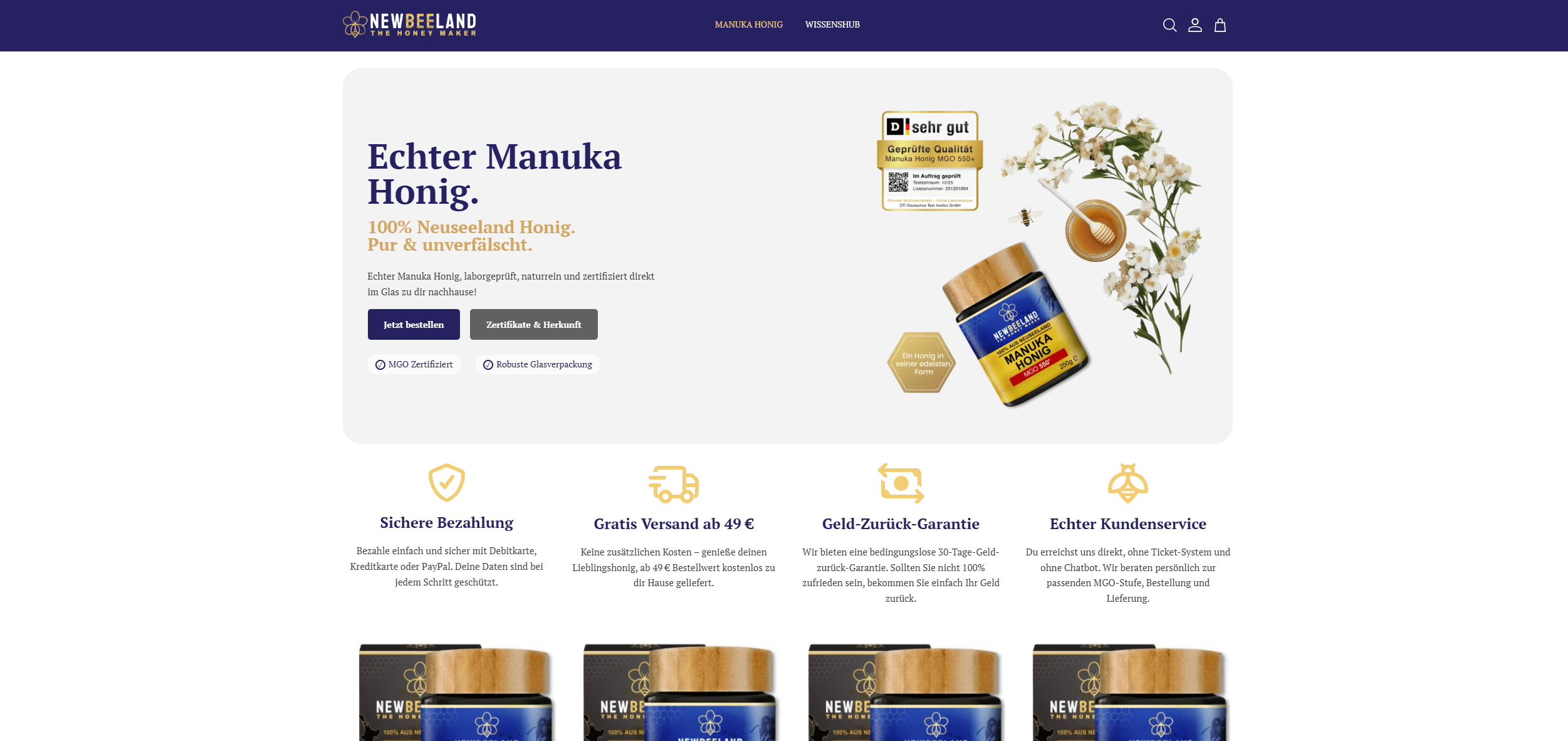 Screenshot vom Onlineshop NewBeeLand