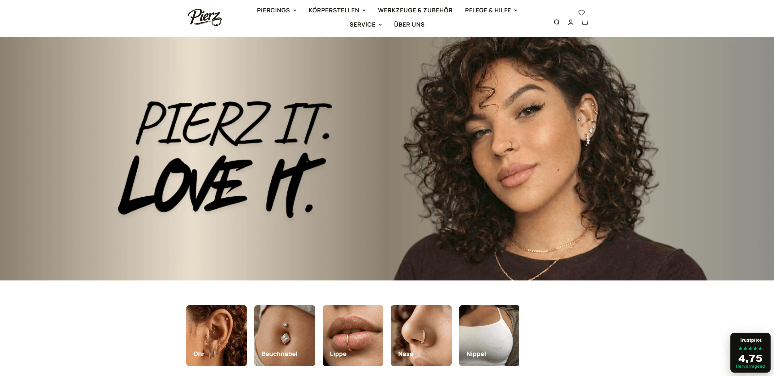 Screenshot vom Onlineshop pierz