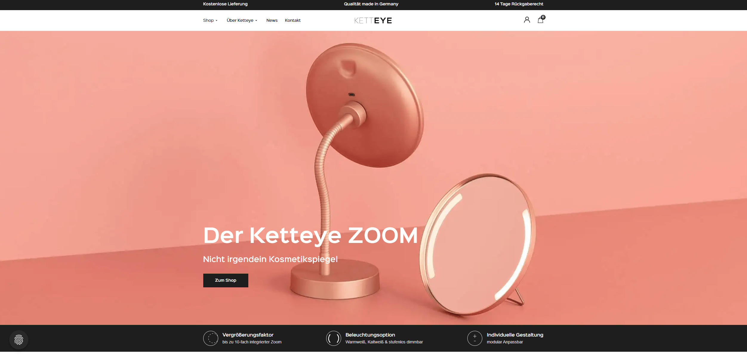 Screenshot von Onlineshop Ketteye-Spiegel