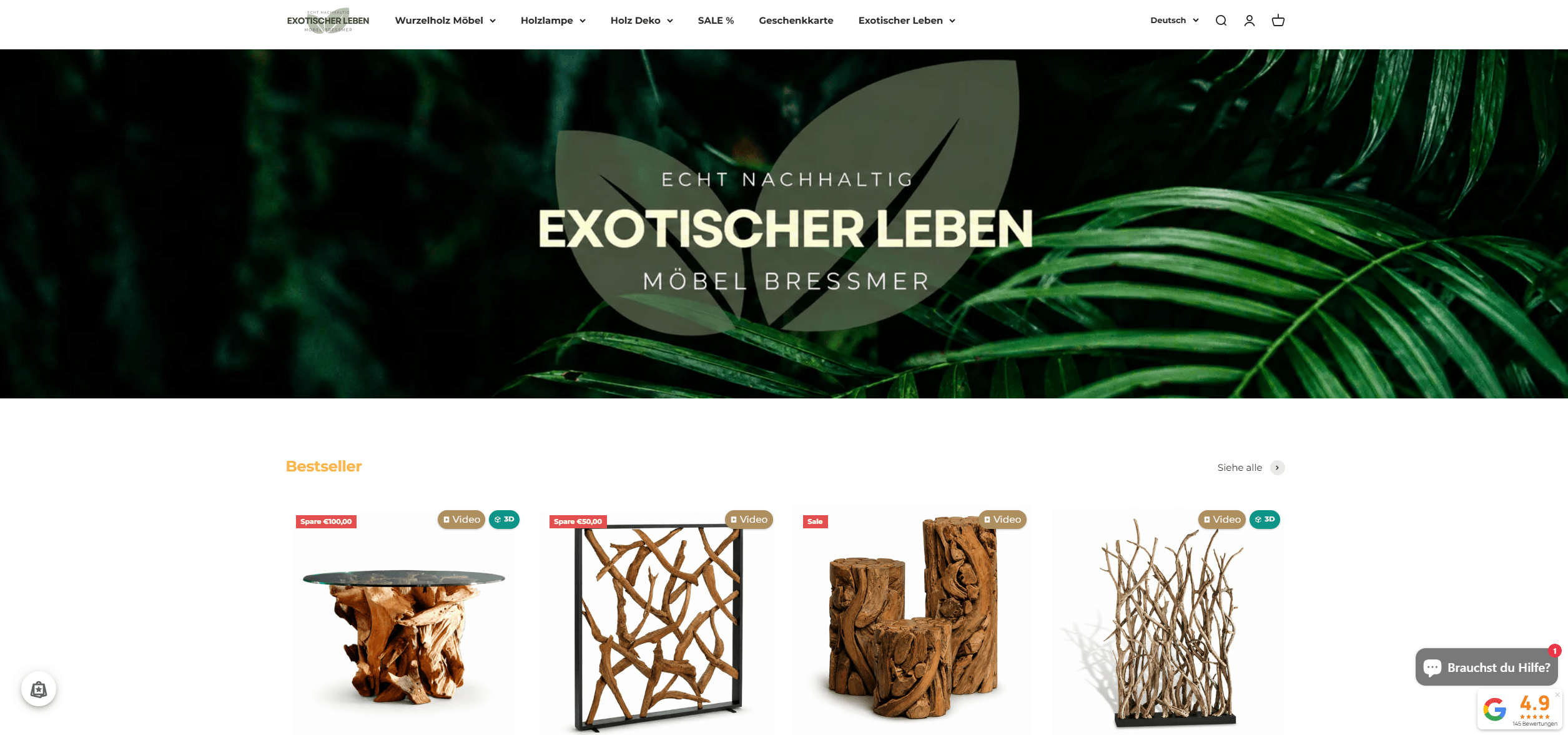 Screenshot vom Onlineshop exotischerleben.de