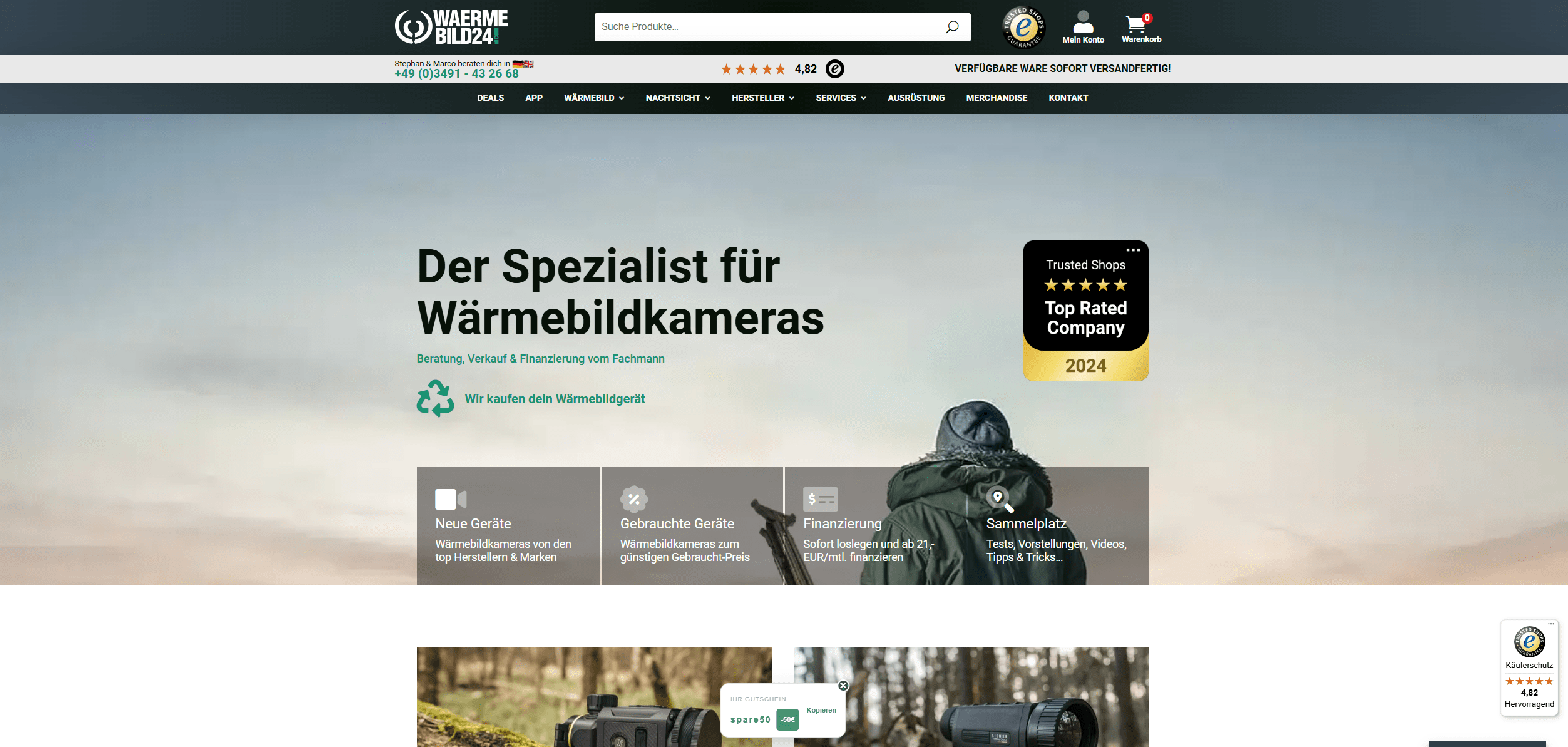 Screenshot vom Onlineshop Waermebild24.com