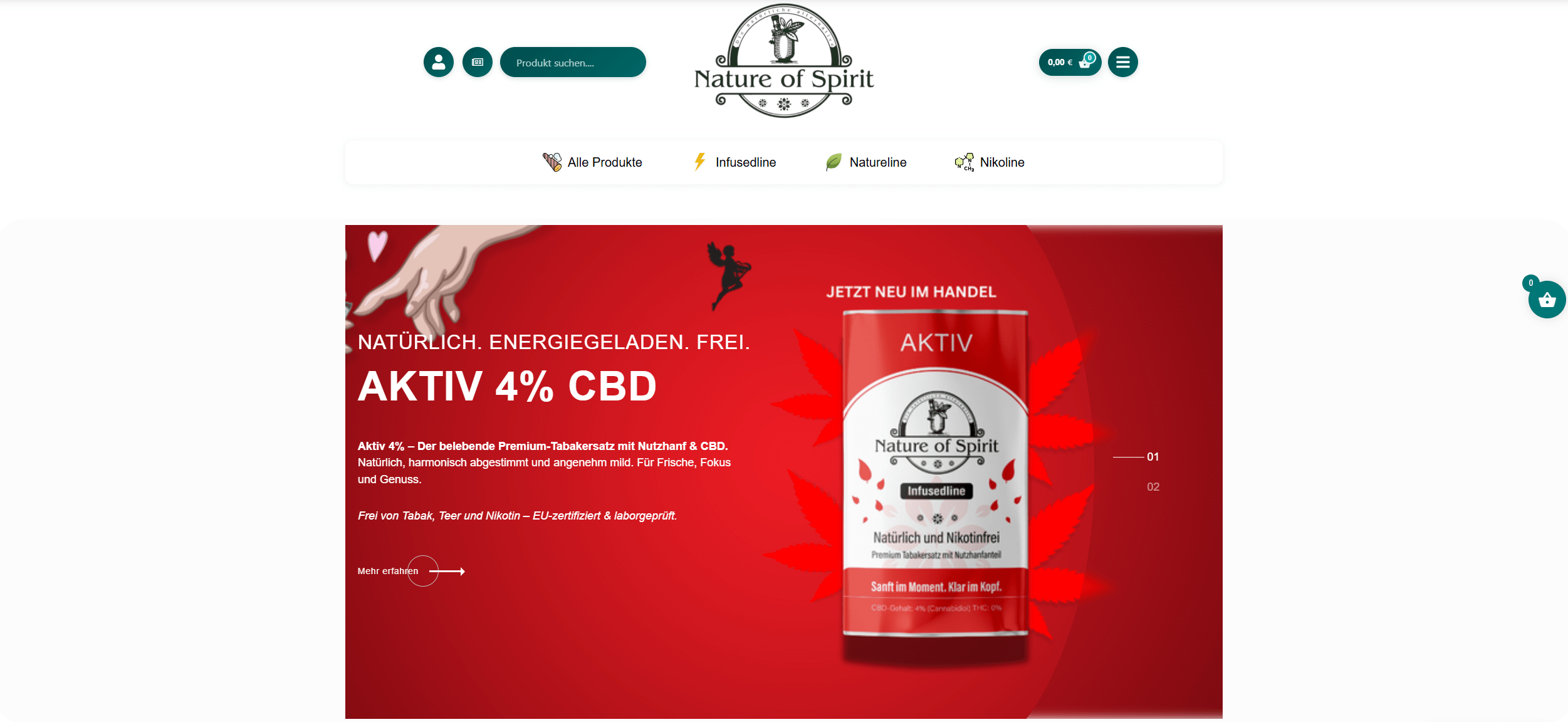 Screenshot vom Onlineshop Nature of Spirit