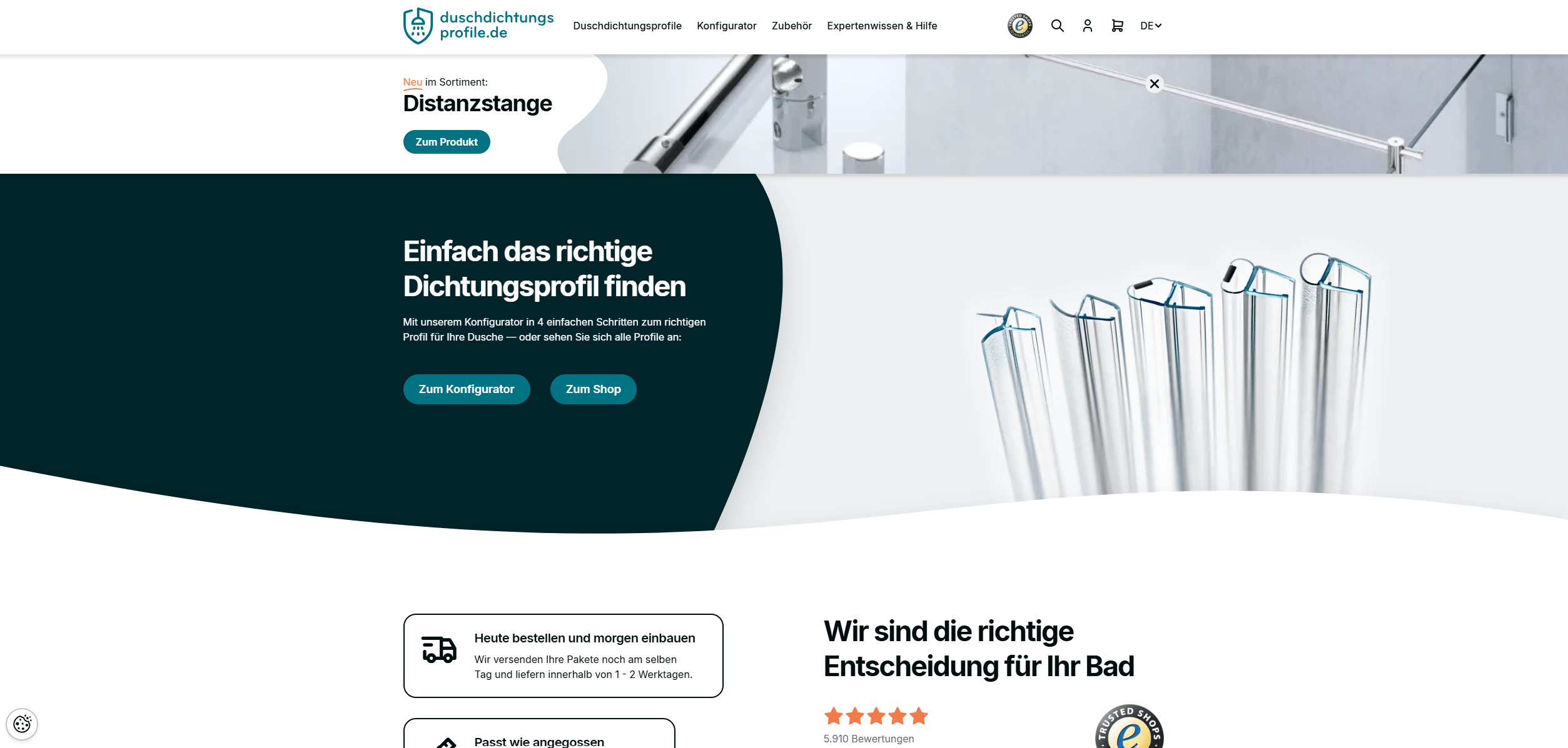 Screenshot vom Onlineshop Duschdichtungsprofile.de