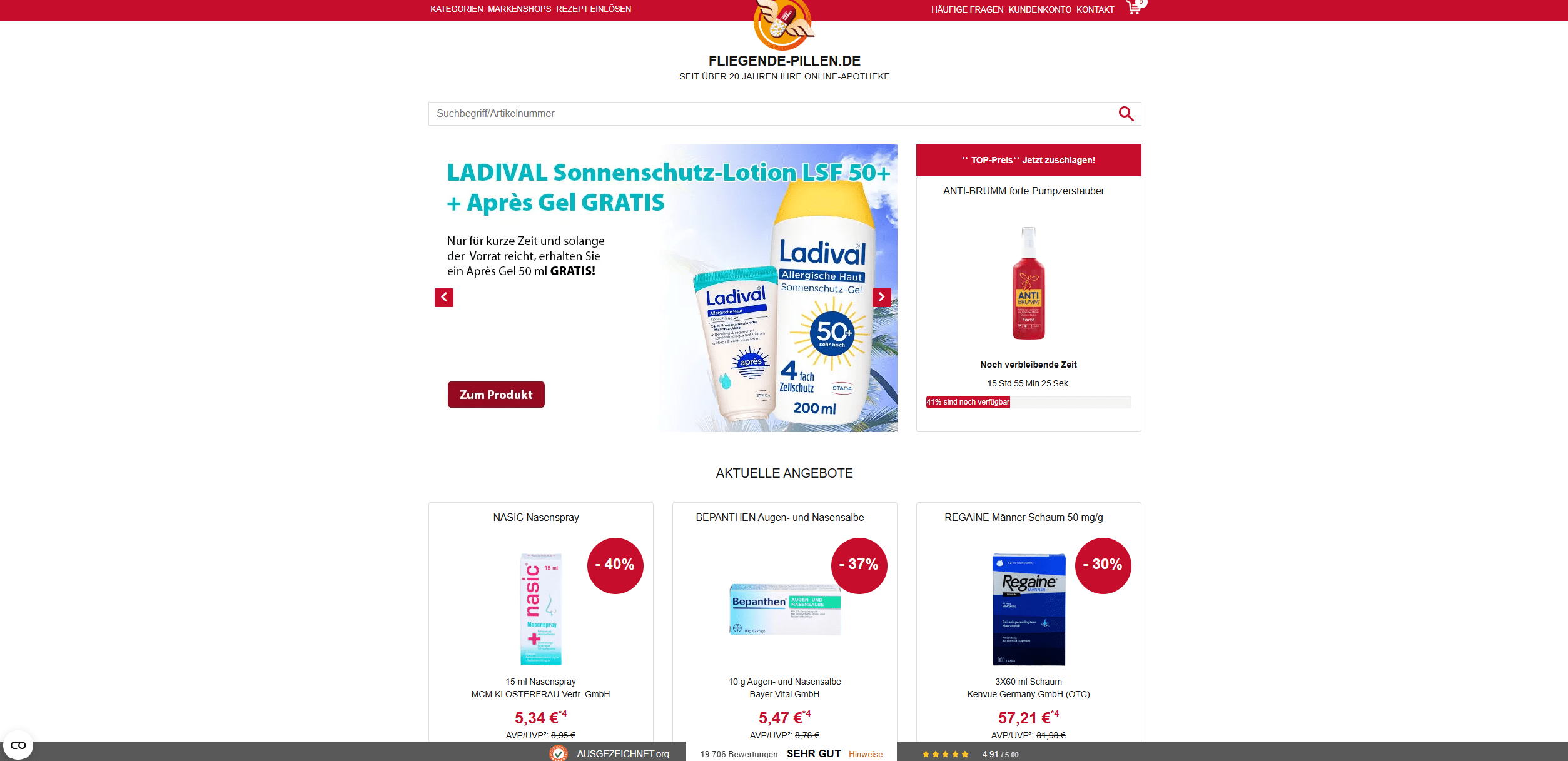 Screenshot vom Onlineshop Fliegende-Pillen.de