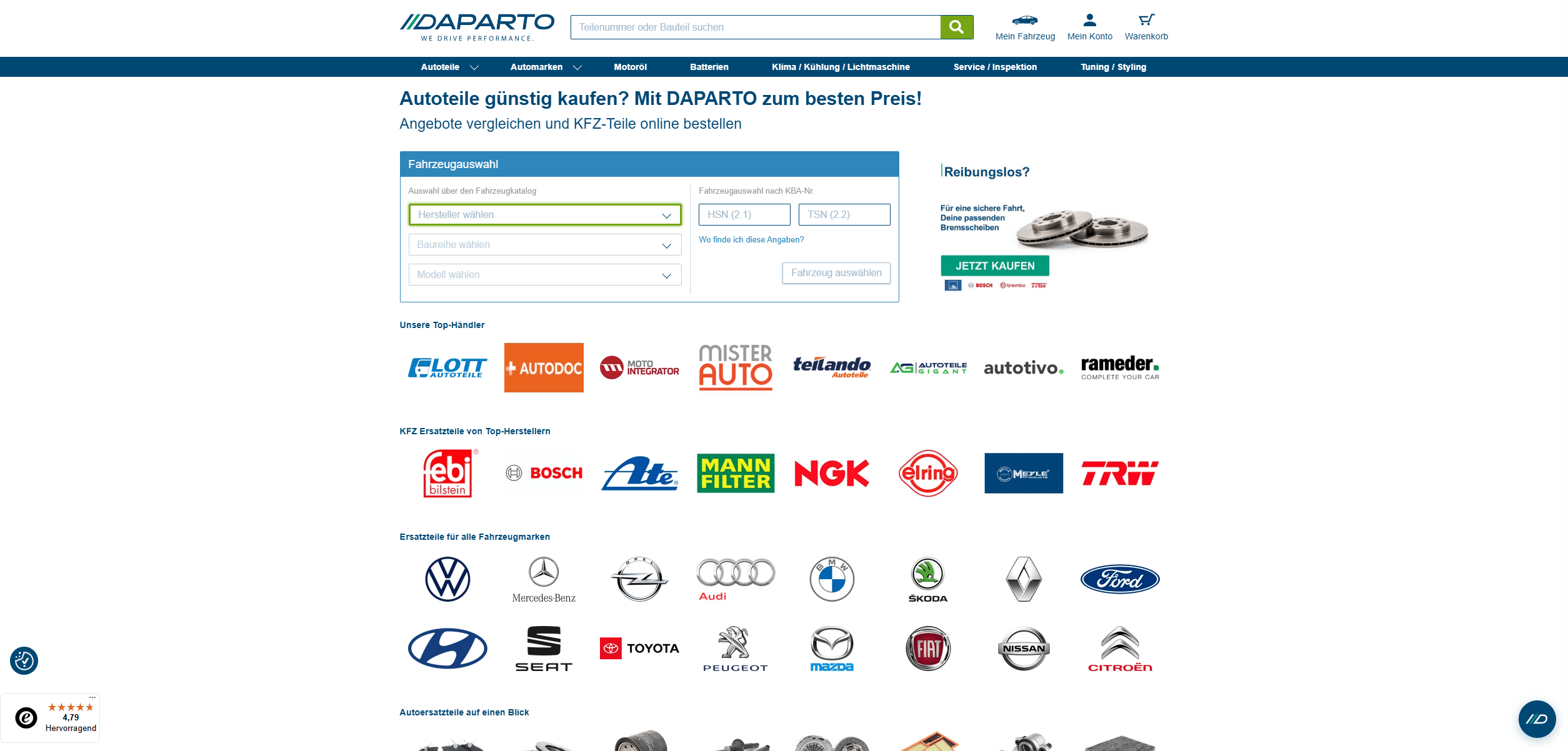 Screenshot von Onlineshop daparto.de
