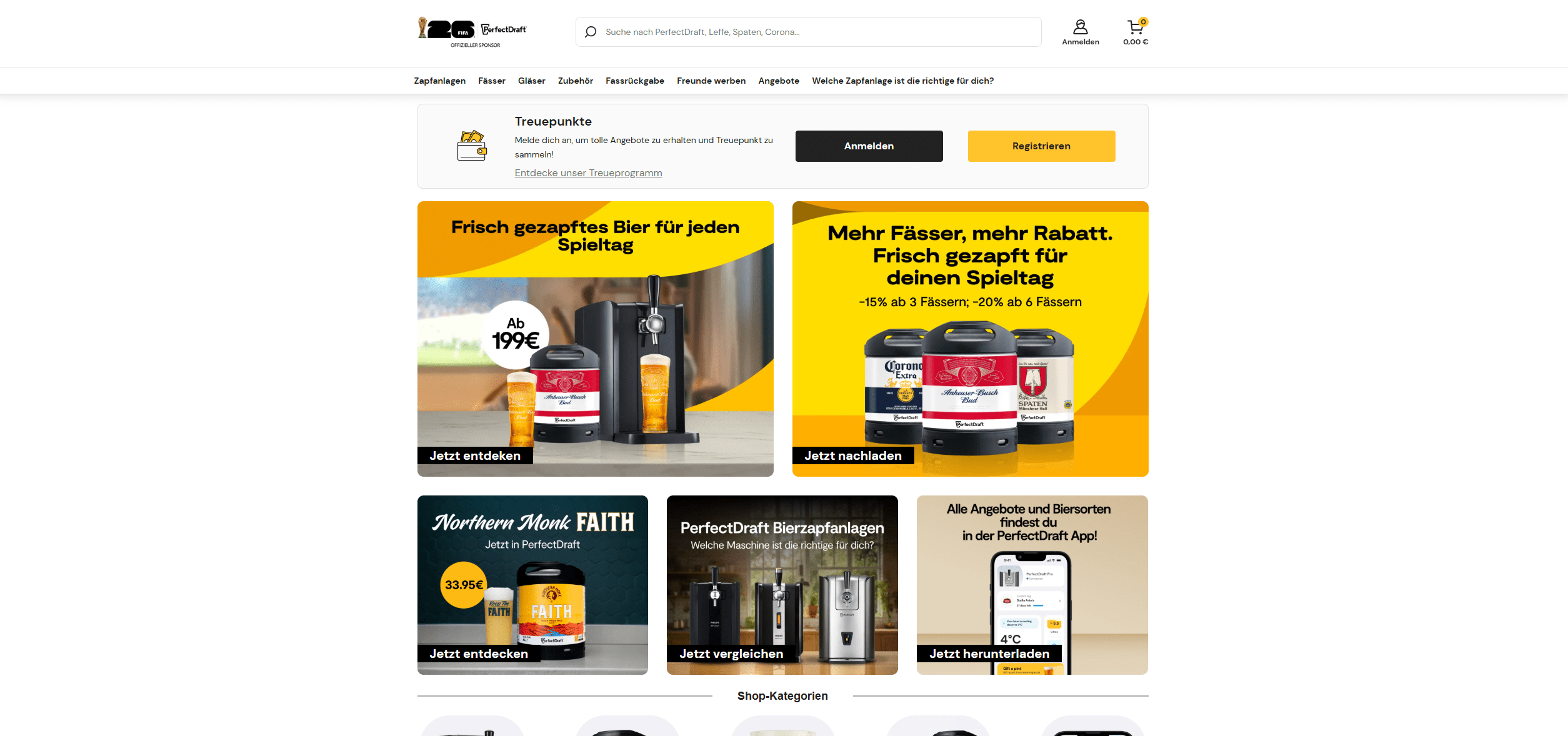 Screenshot vom Onlineshop PerfectDraft