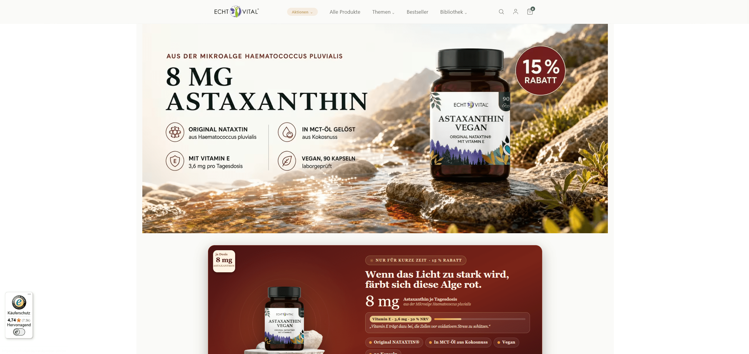 Screenshot vom Echt-Vital Shop