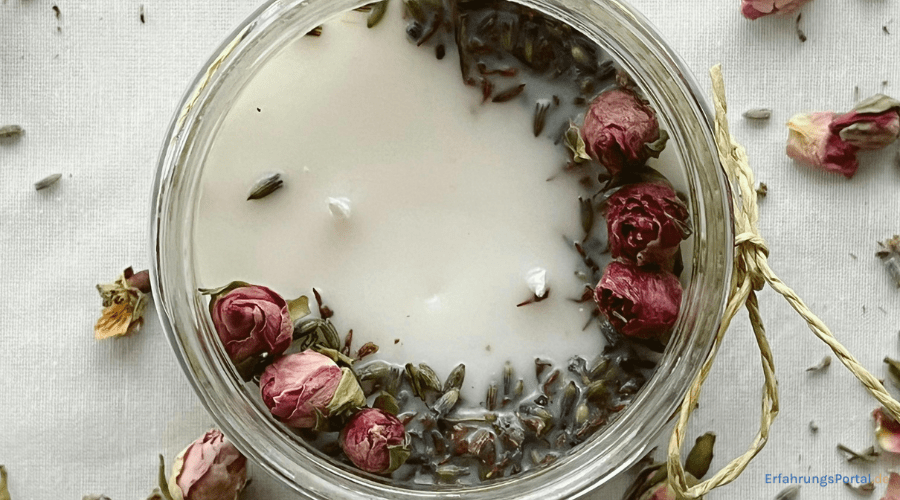 Kerze mit Trockenblumen
