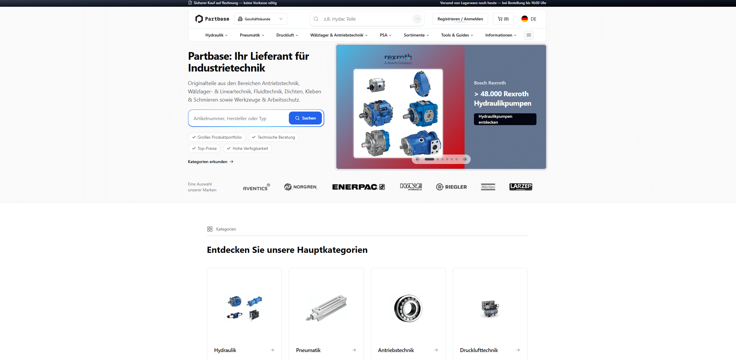Screenshot vom Onlineshop Partbase