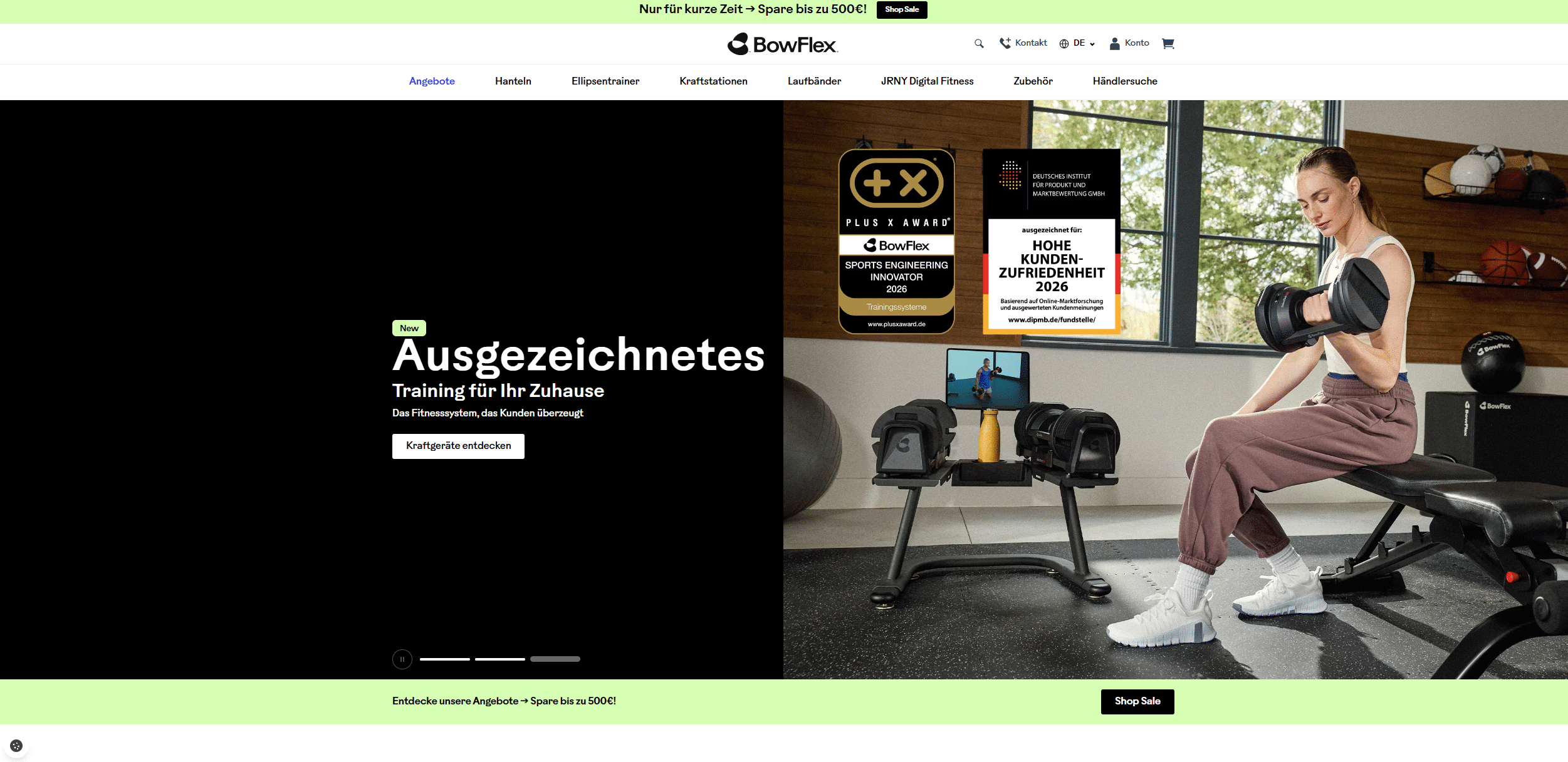 Screenshot vom Onlineshop BowFlex