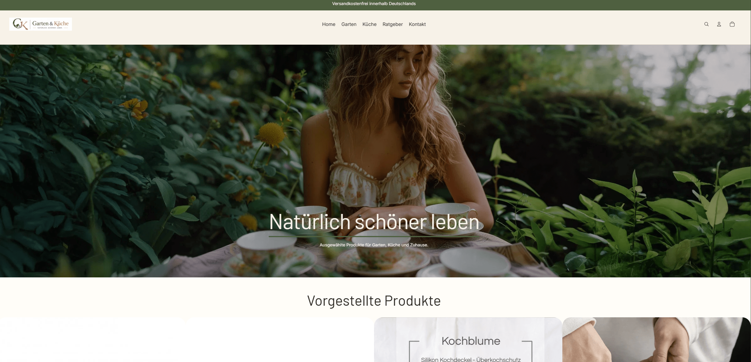 Screenshot vom Onlineshop Garten & Küche