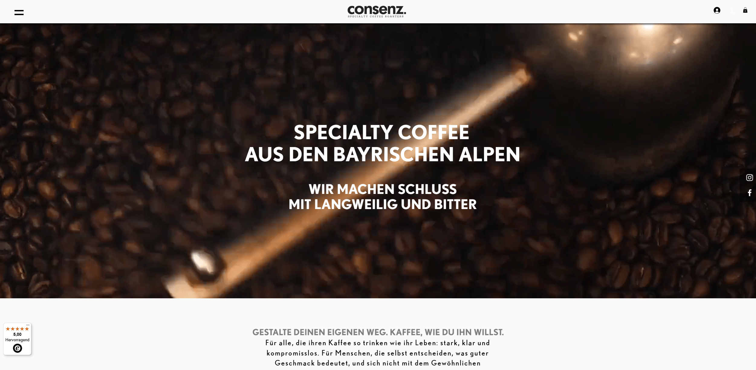 Screenshot vom Onlineshop Consenz Coffee