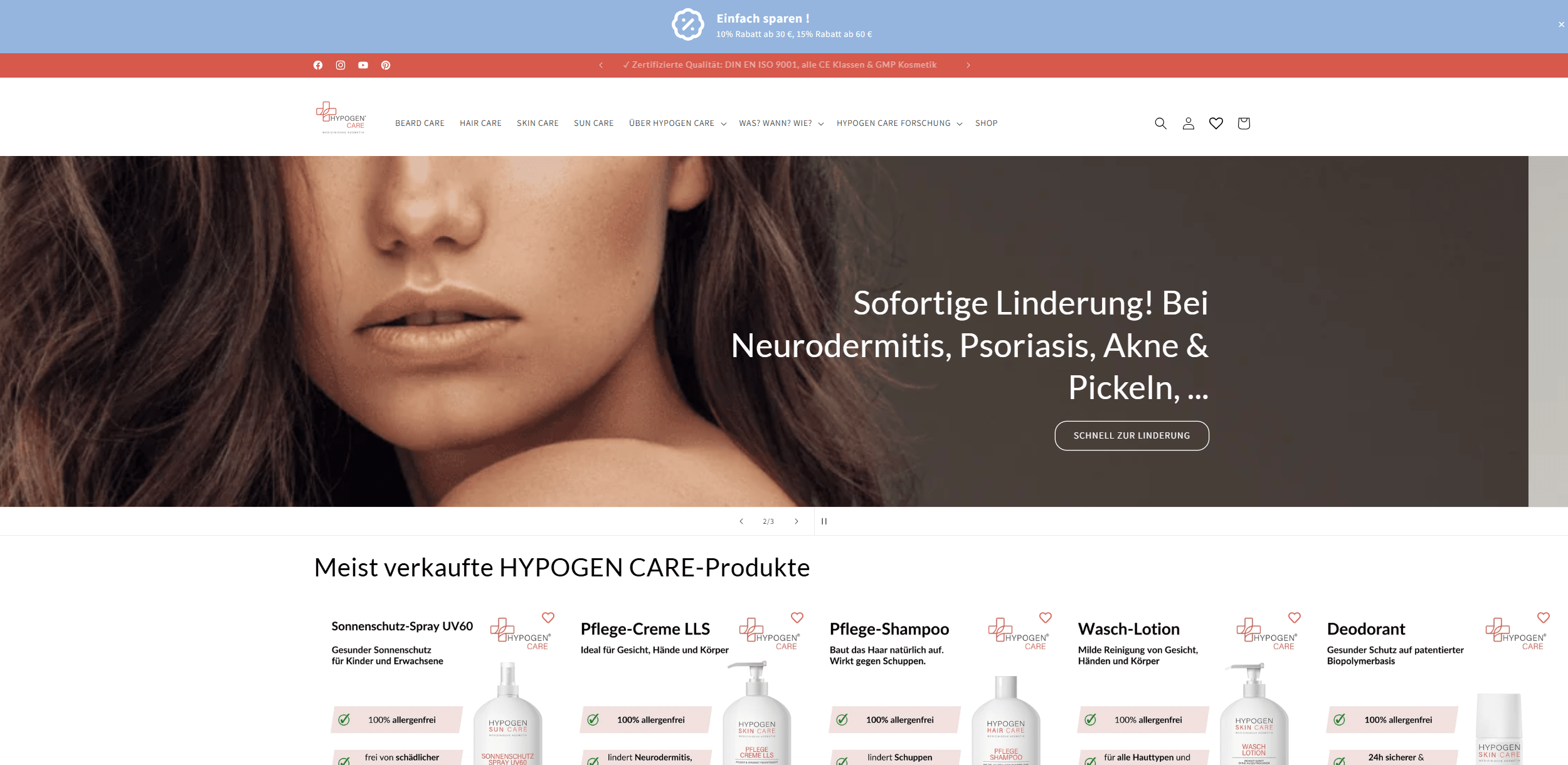 Screenshot vom Onlineshop Hypogen Care